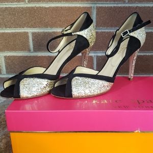 kate spade "Corinne" black suede & gold glitter